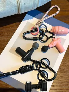 Fitness Enthusiasts Are Ecstatic, Mini Fascia Gun, Dumbbell Keychain, Keychain For Bags Are Fun, Black And Red Color Scheme, Soft Rubber Texture, Knot Hanging Rope, Practical And Beautiful For Bags/Keys