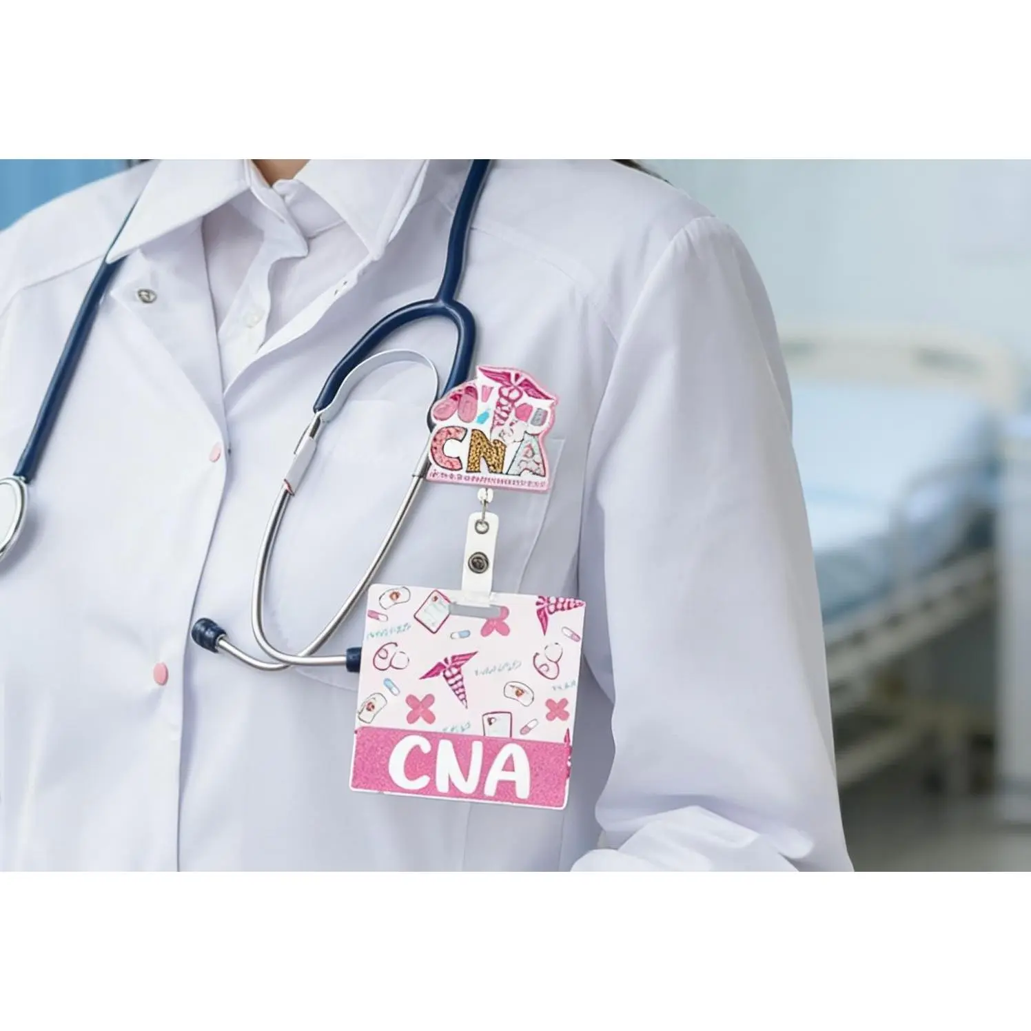 CNA Badge Reel & Badge Buddy Set, Pink Retractable ID Holder with Swivel Clip, Credential Showcasing & ID Access Tool for Certified Nursing Assistants, Badge Reels, Personalized Theme