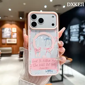 Pink Bow Bible Quotes Psalm 46:5 Pattern Magnetic MagSafe Phone Case for iPhone 17 Air/16 Pro Max 15 Pro 14 13 12 11 Plus Lightweight Shockproof Slim Protective Cover Supports Wireless Charging Case Casing