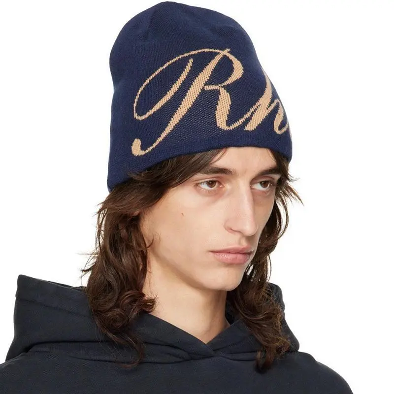 Unisex American Street Letter Jacquard Knitted Hat Double-Sided Hip Hop Skateboarding Ear Protector Headcap for Autumn