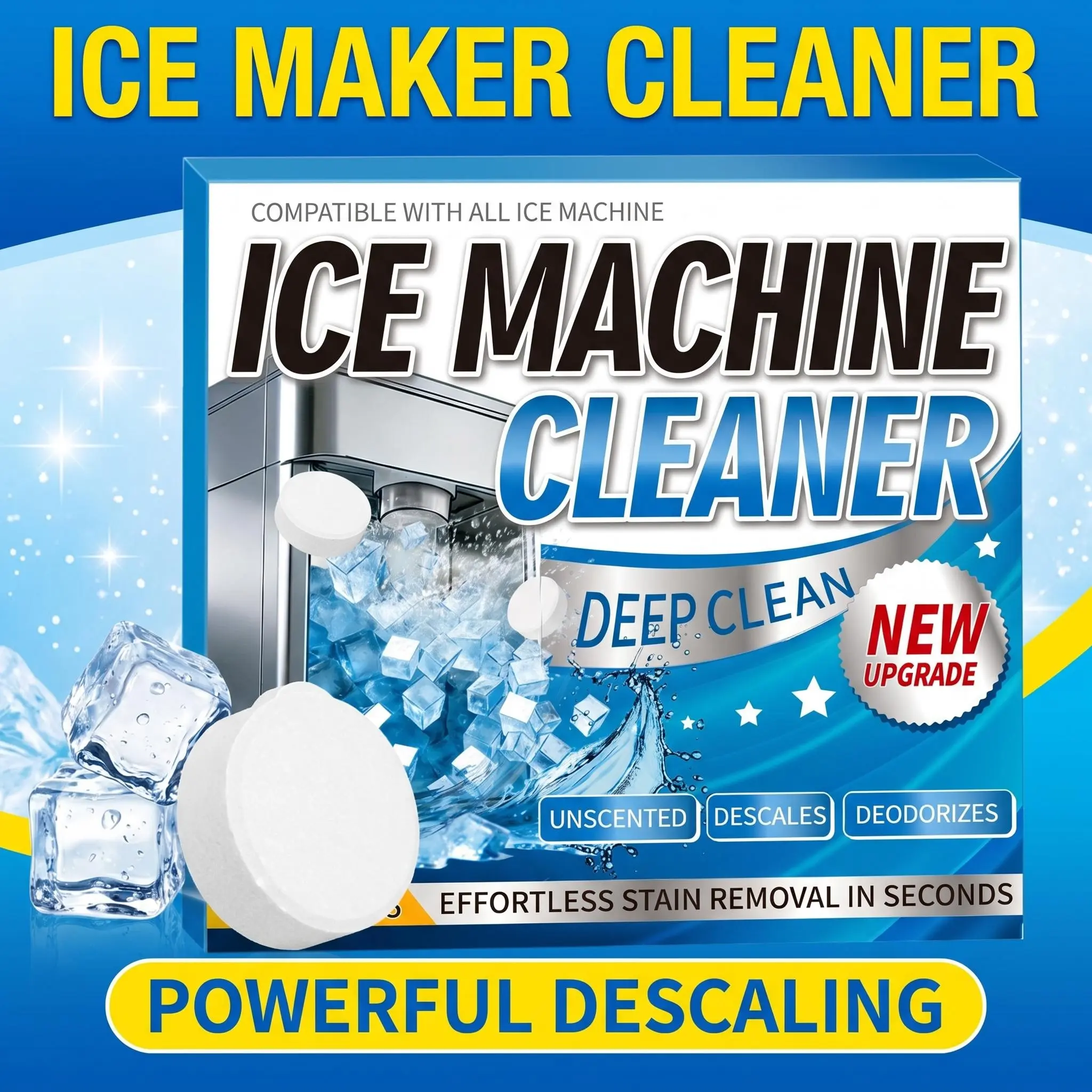 Household All-Purpose Commercial Home Supplies Cleaners Stainless Box Kit - 12/24/36-Pack Ice Machine Cleaner Tablets, 12-Piece Natural Enzyme Plant-Based Bed Bug Spray, Citric Acid Dishwasher Descaling Agent, Mop Soap (Deodorizer, Freshener)