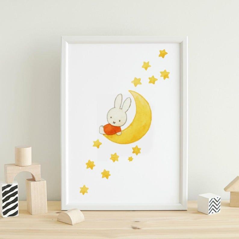 MIFFY Moon Hand Drawn Illustration | Digital Print, Downloadable Wall Art, Nursery Sleepy Cozy Bedroom Wall Poster no frame
