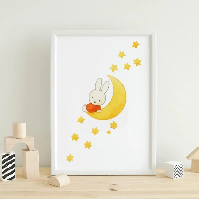 MIFFY Moon Hand Drawn Illustration | Digital Print, Downloadable Wall Art, Nursery Sleepy Cozy Bedroom Wall Poster no frame