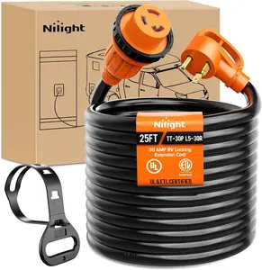 Nilight 30 Amp 25FT RV Locking Extension Cord 125V Heavy Duty 10 Gauge Pure Copper STW Wire ETL Listed 3 Prong TT-30P L5-30R 30F/30M Weatherproof Suit for Camper Trailer