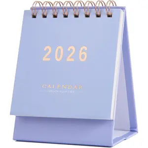 Mini Desk Calendar 2026 - Standing Flip Monthy Small Desktop Calendar Runs from Now to Dec 2026-250 GSM Thick Paper -Wire Binding for for  School, or Office (light blue)