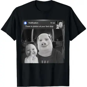 🤖[Graphic Tee]"There is Motion at Your Front Door" Funny AI Baby John Pork T-Shirt – 100% Cotton Graphic Tee, Hilarious Slogan, Unique AI-Inspired Design, Comfortable Casual Wear for Men & Women, Lightweight & Breathable for All-Day Comfort