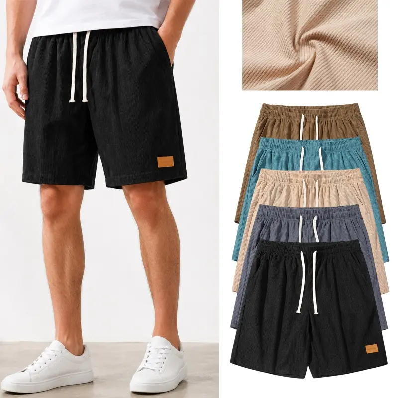 Men’s 3 Pack Corduroy Shorts, Loose Fit Casual Shorts, Elastic Waist Drawstring Summer Shorts for Gym, Beach, Lounge and Daily Outfits
