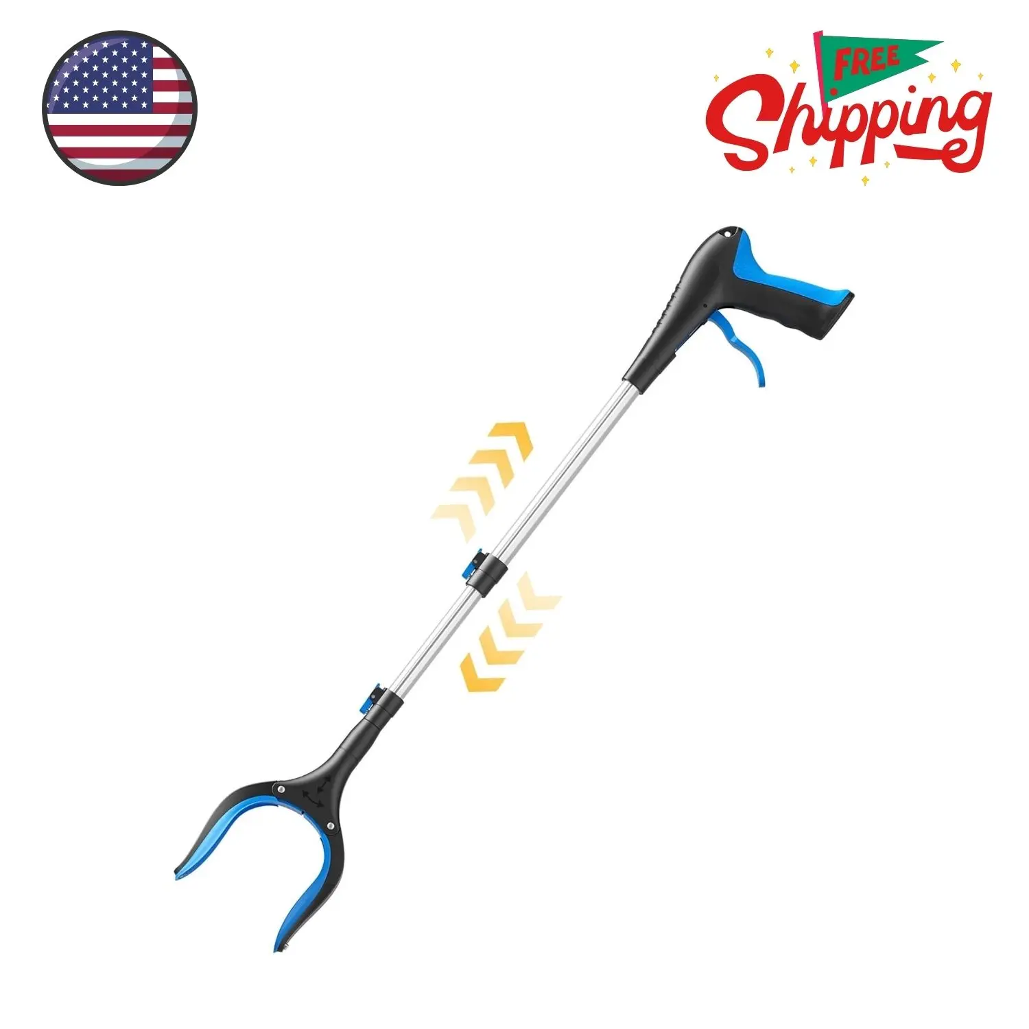 Telescopic Grabber Reacher Tool, 5-Level Adjustable Length (23'' to 41'') (Blue)