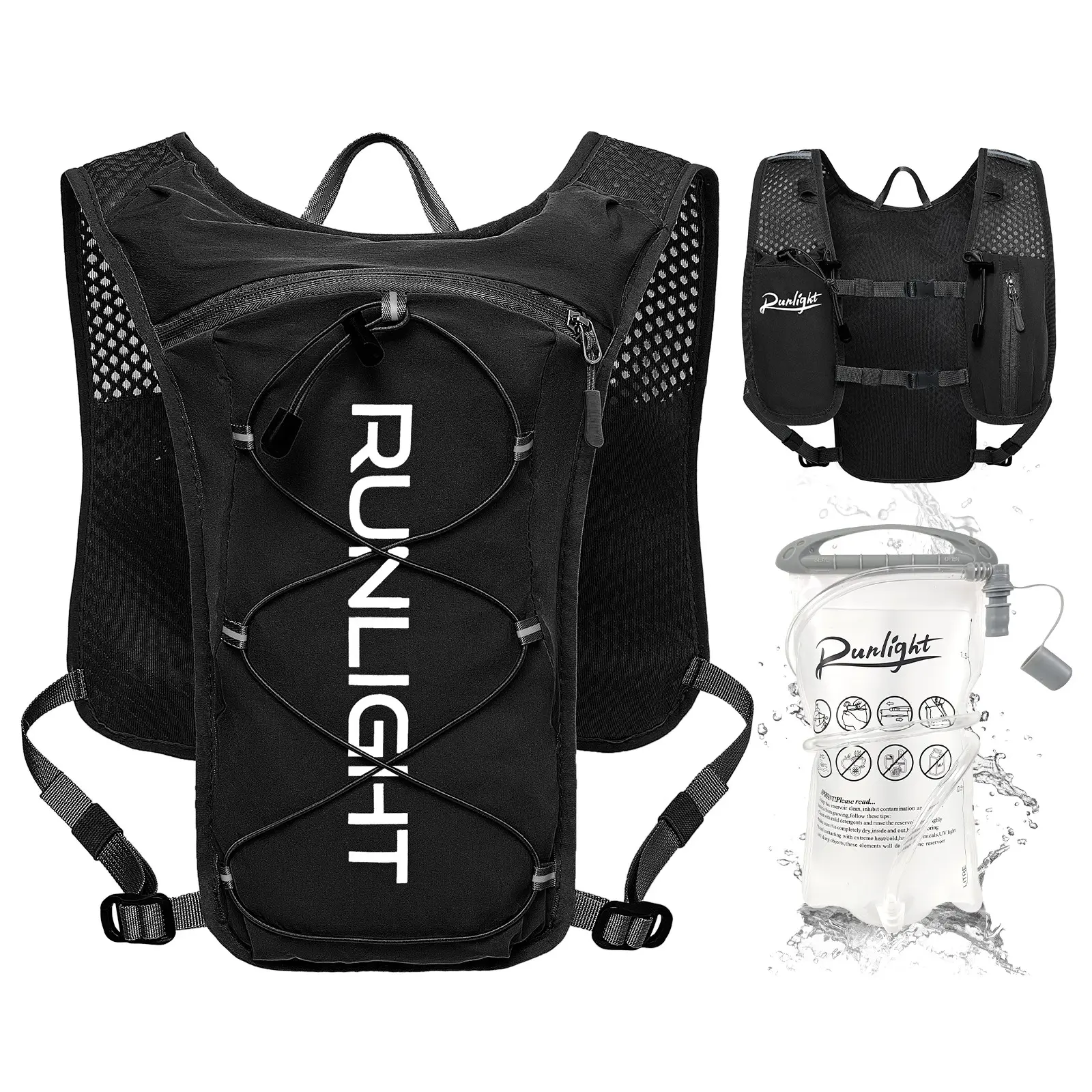 Men Women Running Vest Lightweight Moisture-Wicking Backpack with 1.5L Water Bladder Bag, Ideal for Hiking, Off-Road, Skiing, Camping, Cycling