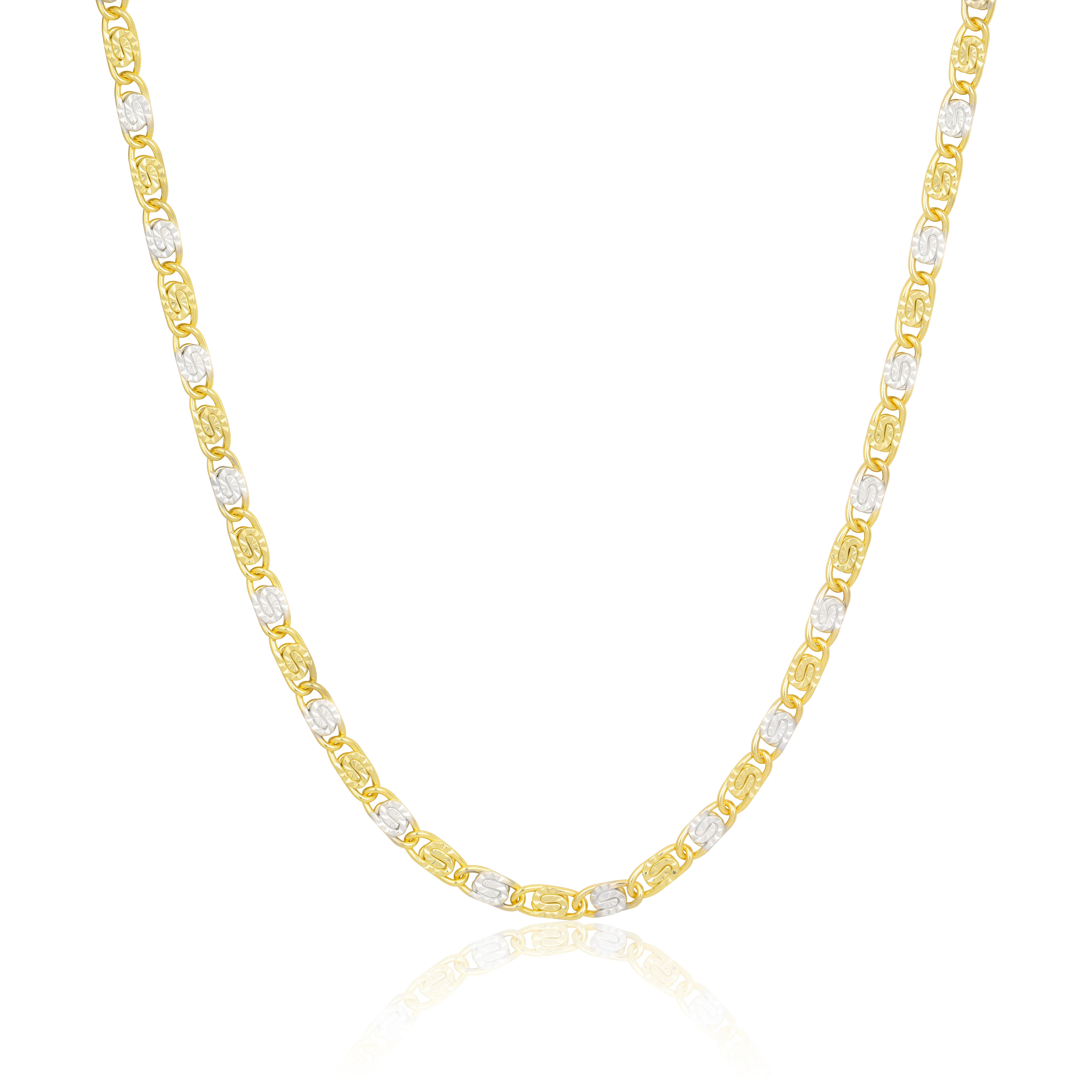 Mytys Two-Tone Engraved Chain Necklace Gold Silver Interlinked Flat Link Chain For Women