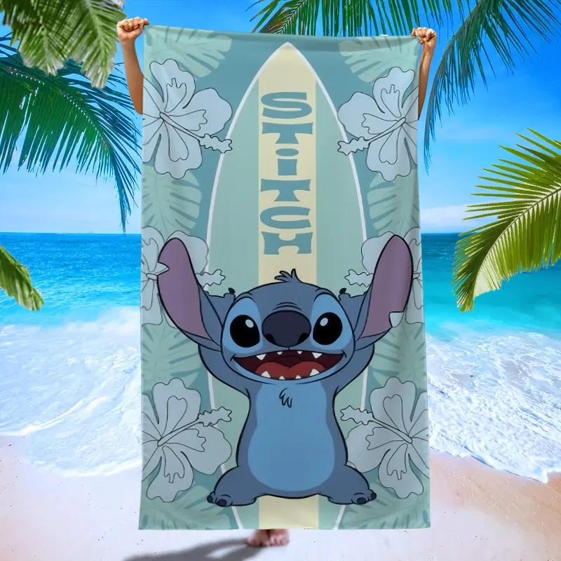 Stitch Summer Surfing Theme Beach Towel, Ultra-Fine Fiber Absorbent, Pool Party, Beach Vacation, Quick-Dry, Sandproof, Sunscreen