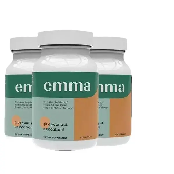 Emma Gut Health Dietary Supplement, 3-Pack (180 Capsules) – Natural Support for Bloating Relief, Leaky Gut, Bathroom Comfort