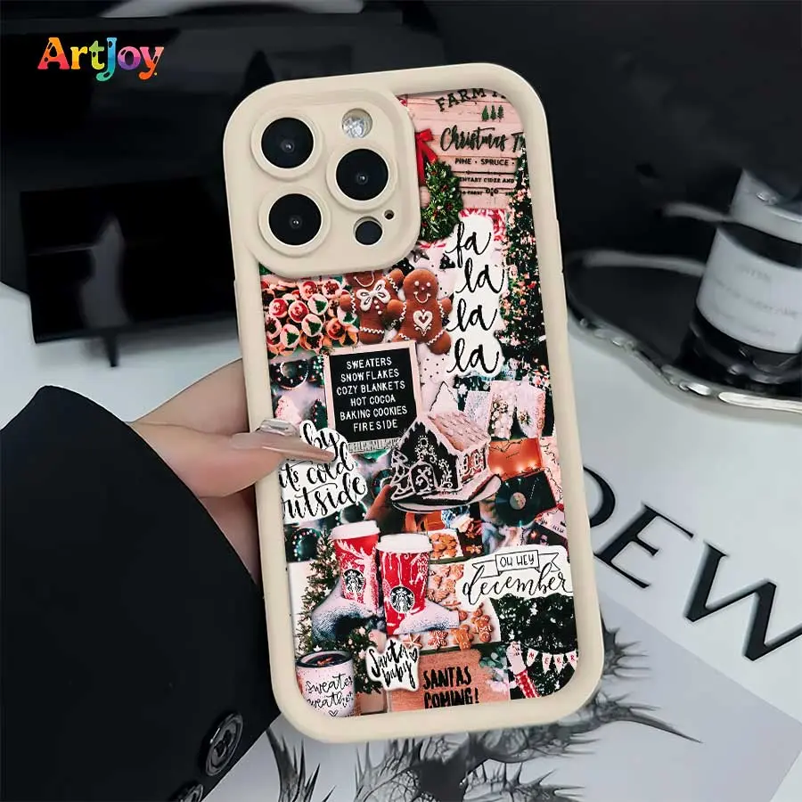 Shockproof Phone Case With Retro Christmas Collage Sticker Illustration, for iPhone 17 Pro Max, 16, 16 Plus, 15, 14, 13, 12 – Ideal Birthday, Holiday Gift