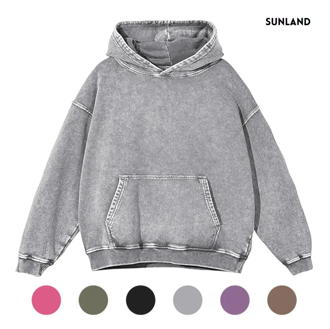 Women's Acid Wash Hoodie - Vintage Cotton Sweatshirt, Longsleeves, Drop Shoulders, Loose Fit, Casual Fashion Matching Streetwear Pullover, Hoodies For Women, Lady, Party, Biker, Pullover Hoodie