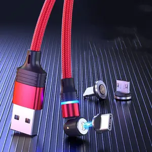 3 In 1 Magnetic Charging Cable, 1 Piece 540° Rotating Magnetic Phone Charger, Nylon Braided Magnetic USB Cable For Micro USB/ Type C  Device