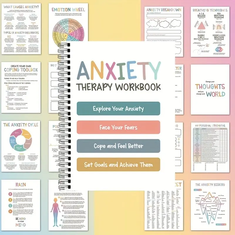 45-Page A5 Anxiety Workbook for Adults & Teens, Interactive Self-Reflection & Cbt Exercises, Relax & Mental Health Tools, Worksheets for Anxiety, Depression, Ocd, Spiral Bound Planner