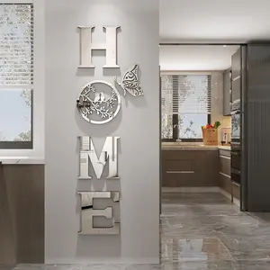 Home Signs Wall Decor Letter Signs Length Mirror Wall Stickers Decorations for Living Room Bedroom Farmhouse The Home Modern Decorations Bird Wall Art Large（Silver Acrylic,49.2 X 15.7 Inch）