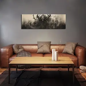 1 panoramic canvas print of skull worship, Halloween art, eerie decoration, Halloween art, Halloween mural, 2D flat printing frameless painting