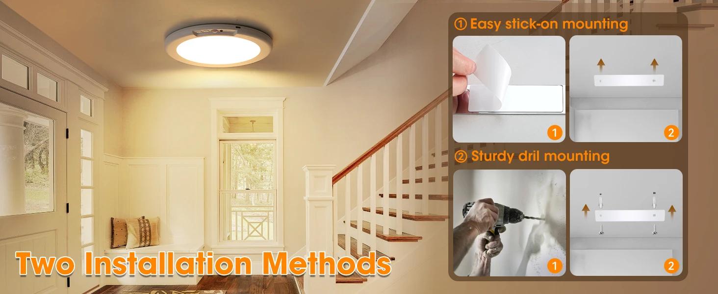 Rechargeable Motion Sensor Ceiling Light with Remote Magnetic Wireless Battery Powered Lamp for Closet Shower Stairs USB Charging Easy Installation