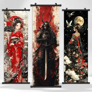 Samurai Pattern Canvas Painting Unframed Art Print, 3 Counts/set Modern Wall Art Painting, Wall Art Decor for Home Living Room Bedroom Office