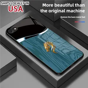 For iPhone 16, 15, 14, 13, 12, 11 Pro Max Mini Plus Tempered Glass Case with Dragon Head Wood Grain Pattern Design, Simple and Elegant Smartphone Screen Protector Cellphone Casing