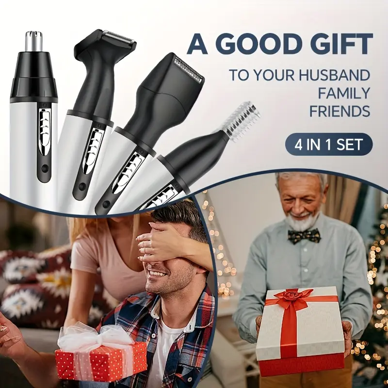 4-in-1 Multi-Functional Electric Shaver - Electric Razor with USB Rechargeable, Aluminum Body, Sideburns Trimmer, Eyebrow Trimmer, Nose Hair Trimmer, Base and Advanced Cordless Design for Easy Use