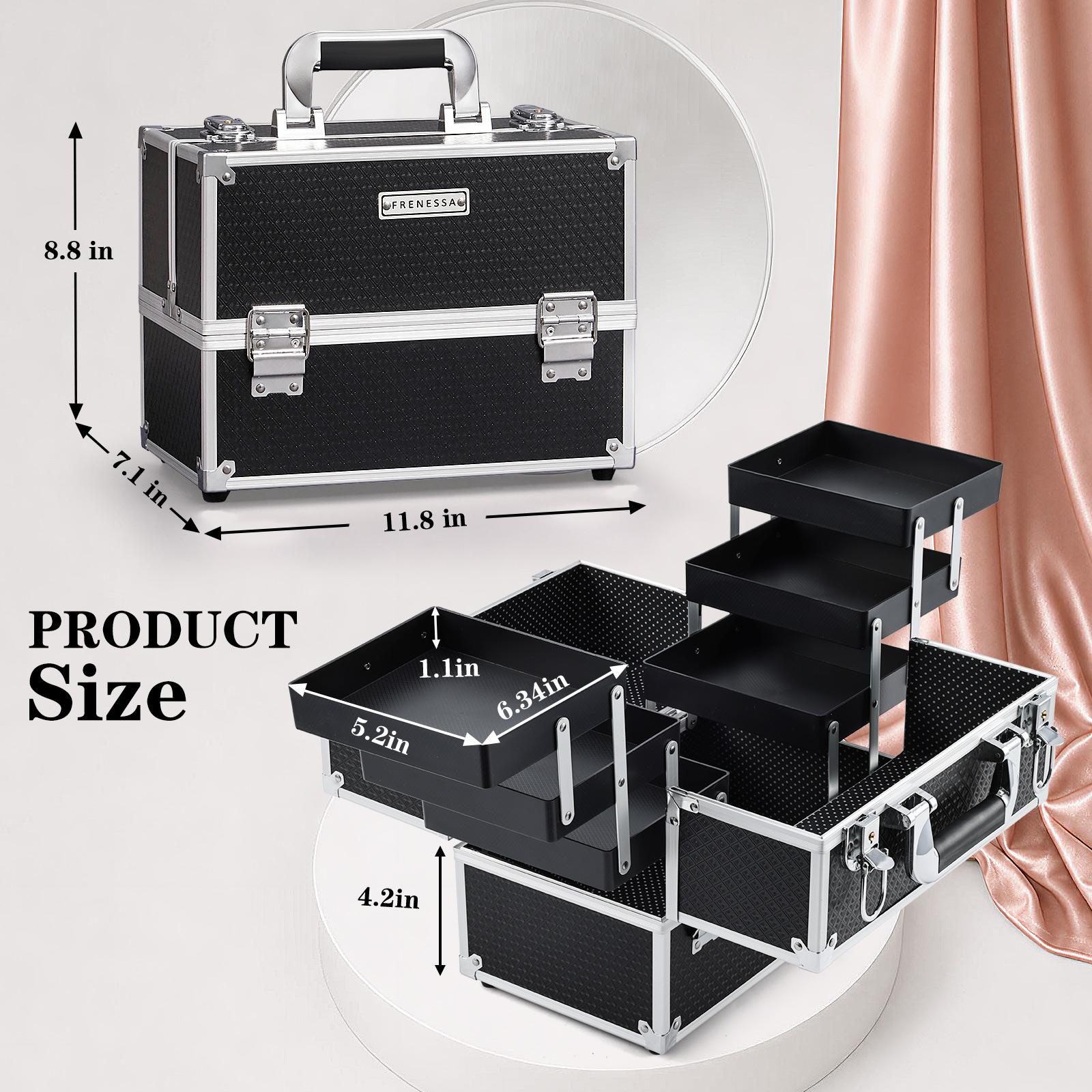 Large Makeup Case with 6 Trays Lockable Cosmetic Organizer Professional Travel Storage Box Hard Vanity Carrying Train Case