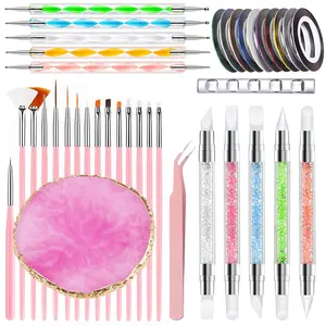 🎨 5/10/21/27/30/38-Piece Nail Art Brush Tool Sets, including nail brushes/palettes/double-ended carving pens/dotting pens/brush holders/tweezers/nail art decorative strips. Suitable for both beginners and professional nail technicians. Nail Art Kit