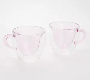 American Atelier S/2 8-oz Heart Shaped Double Wall Glass Mugs