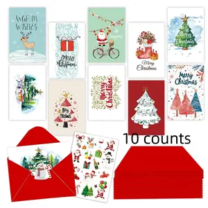 Christmas Card Set, Style Folded Cards with Envelopes, DIY Handwritten Holiday Greeting Cards, Includes 10 Cards and Stickers