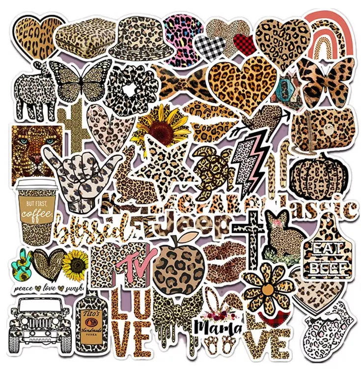 Leopard Stickers Waterproof Decals for Various Uses Including Laptop, Motorcycle, Luggage, Snowboard, Fridge, Phone, Car & Stickers