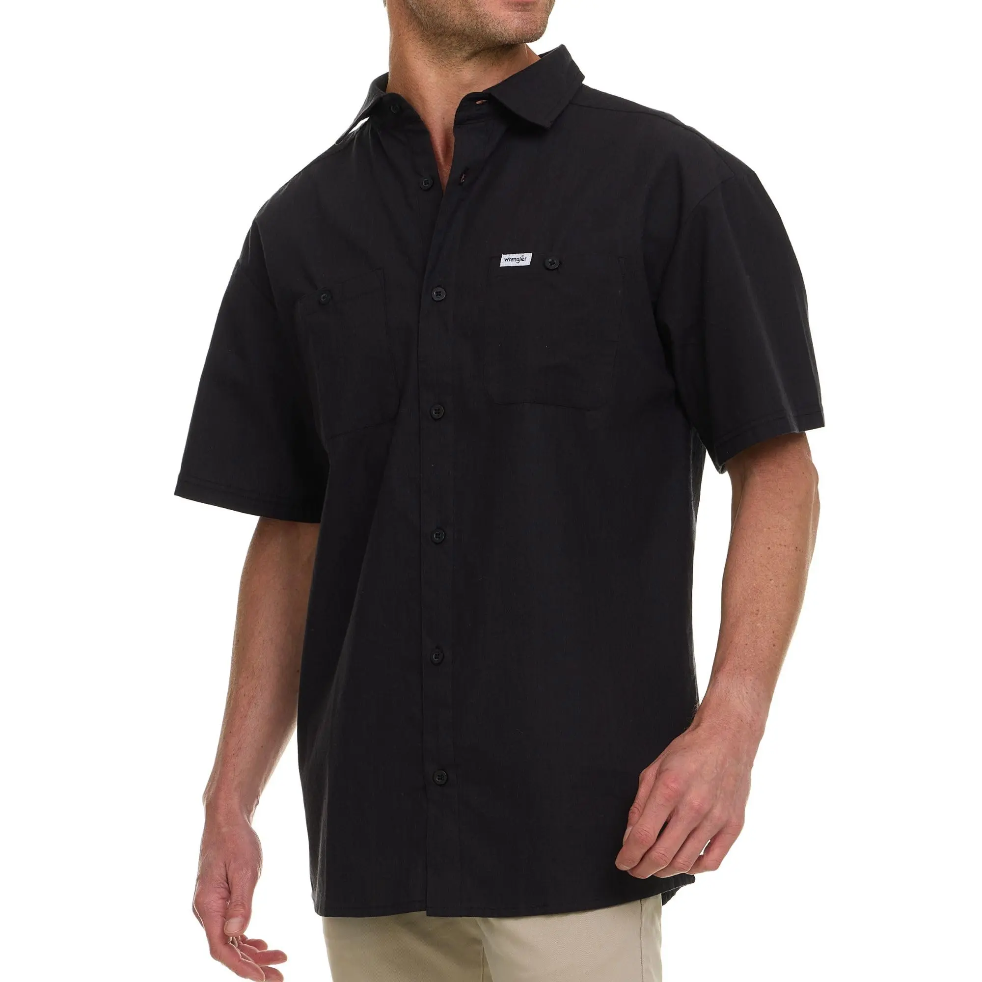 Wrangler Short Sleeve Woven Button Down Shirt Caviar