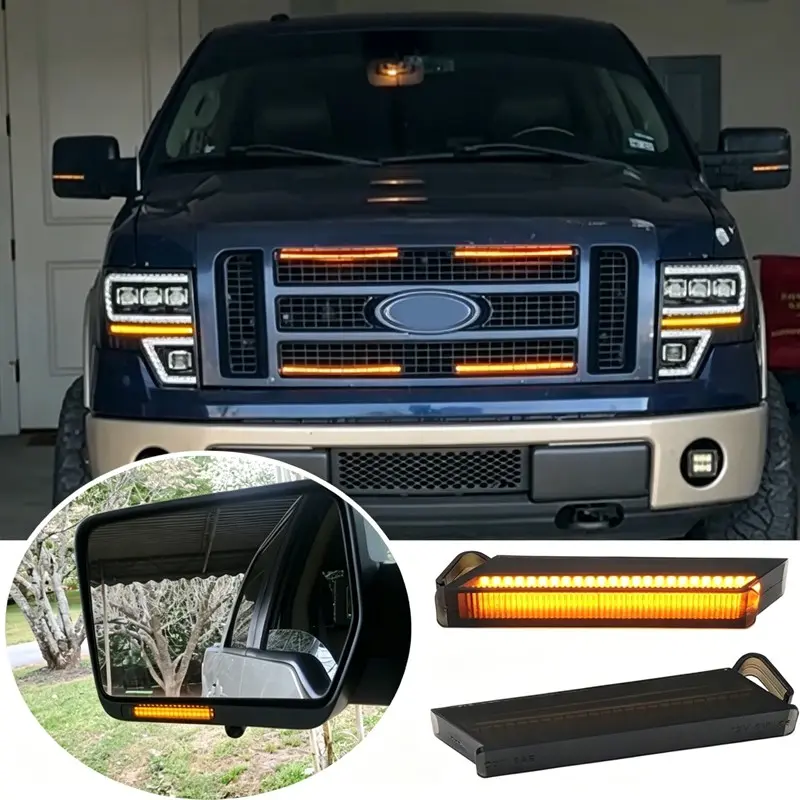 2PCS Rearview Mirror LED Puddle Lights, Truck mirror lights, Auxiliary Light, Compatible with Ford F150 Raptor, Conqueror and Lincoln Mark LT, for electric folding rearview mirrors, Equipped with 48 lamp beads, amber dynamic flowing turn signals, IP67