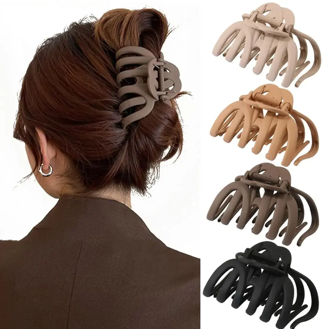 4 Pack Natural Color Large Octopus Hair Claw Clips For Women, Strong Grip Non-Slip Jaw Hair Accessory, Sturdy Octopus Design Hair Claws Perfect For Thick Long Hair Daily Hairstyle Fixing,back to school,back to school haul