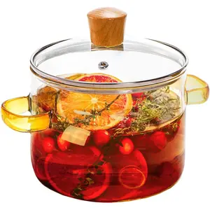 Clear Glass Simmer Pot with Lid for Cooking Potpourri Cookware 1.5L 50oz Saucepan Pots for Stove Top Small Soup Pan