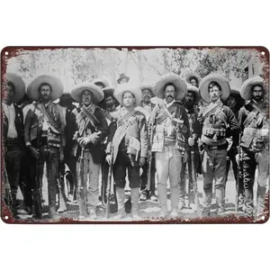 Pancho Villa with Generals Mexican Revolution Poster Vintage Metal Tin Sign Wall Art Plaque Decor for Home Bar Pub Club Cafe 8x12 inch