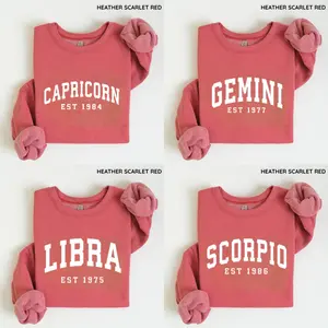 [Sale Up To 50%] Custom Zodiac Sweatshirt- Heather Scarlet Red, Personalized Year Astrology Pullover, Black Unisex Crewneck, Cute Horoscope Birthday Gift