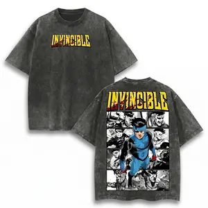 Invincible Mark Grayson Graphic T-Shirt - Vintage Washed Acid Wash Oversized Tee - Omni-Man Son Anime Manga Streetwear - Heavyweight Cotton Retro Shirt
