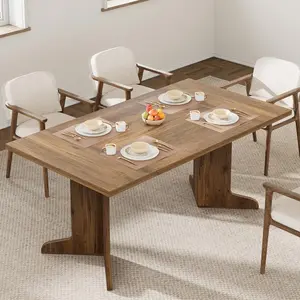 Large Dining Table for 6 with Padded Top and Unique V-Shaped Feet Walnut