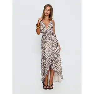 Roxine Asymmetrical Halter Maxi Dress Animal Multi