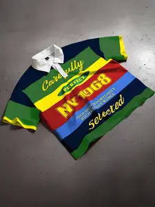 California striped polo collar short sleeved T-shirt short loose fit men's short sleeved shirt, unisex striped geometric letter Graphic printed shirt European and American street fashion casual shirt short sleeved