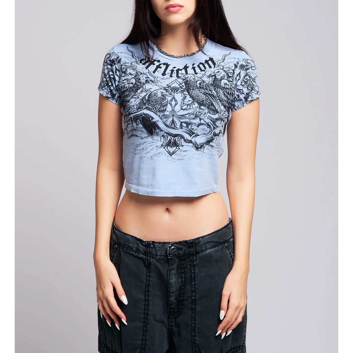 Affliction Women's Baby Tee Superstition