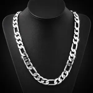 Sombra Jewelry 12mm Men’s Figaro Chain Necklace - 5-Layer 925 Silver Plated Heavy Duty Streetwear Chain (18-30 Inch) ,Fashion Necklaces