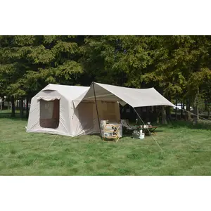 Hardware 9.8 x13ft with canopy, Inflatable Camping Tents with Hand Pump, Air Glamping Tents,  Easy Setup Waterproof and Windproof Blow up Tent  Beige