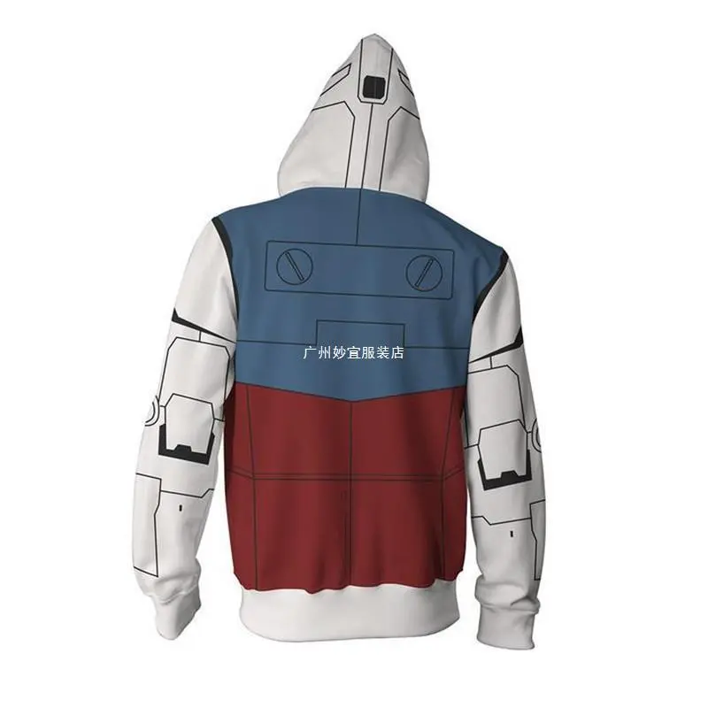 Men's Mobile Suit Gundam Cosplay Hoodie Sweatshirt - Streetwear Relaxed-Fit Long-Sleeve Fleece Top with Classic Aesthetics, Zipper, Pockets, Soft Durable Fabric, Anime Peripheral Print (Small Size Available), Longsleeves