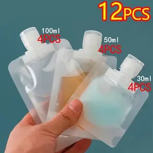 12pcs Portable Travel Liquid Packaging Bags, Reusable Transparent Clear Shell Spray Bottles, Essential Travel Items for Lotion, Cosmetics, Makeup, Shampoo, Shower Gel