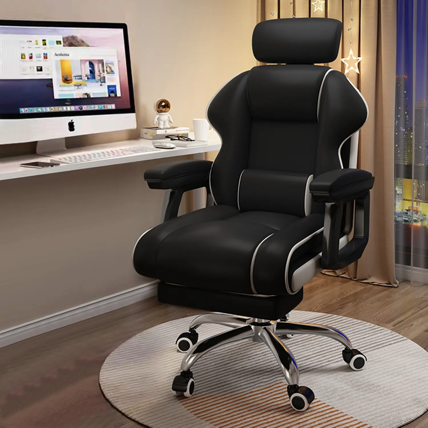 【Summer sale】Ergonomic Executive Home Office Chair，Adjustable Angle Height，PU Leather Chairs Office Chair Gaming Chair with Footrest Boss Chair