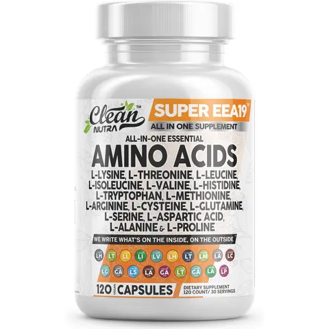 Clean Nutra Amino Acids Supplement with L-Lysine, L-Threonine, L-Leucine, Isoleucine, Valine, L-Histidine, L-Tryptophan, L-Methionine, L-Arginine, L-Cysteine, L-Glutamine for Muscle Recovery & Performance Capsules – Super EEA19