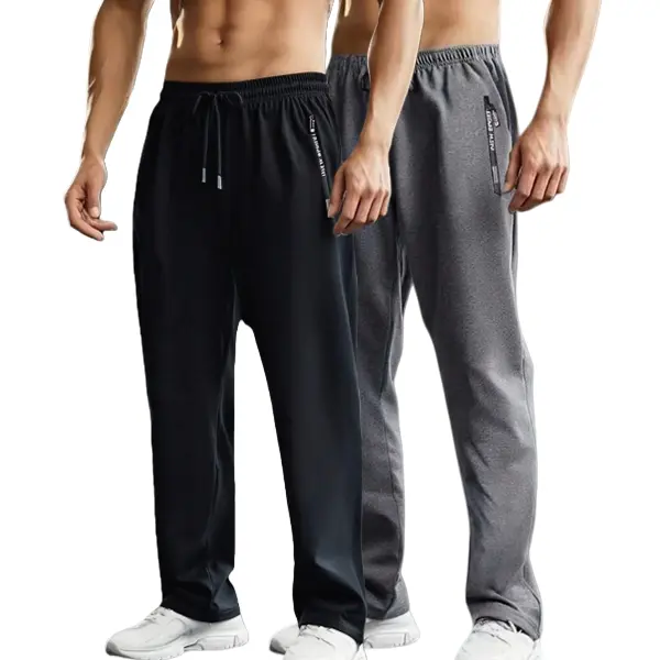 Men's 2-Piece Athleisure Solid-Color Bottoms - Athletic, Casual, Comfy, Non-Denim, Uncuffed Pants, 95% Polyester 5% Spandex, Lightweight Soft, Breathable Loose Fit, Multi-Functional Pockets, Athletic Men's Pants, Casual Men's Pants