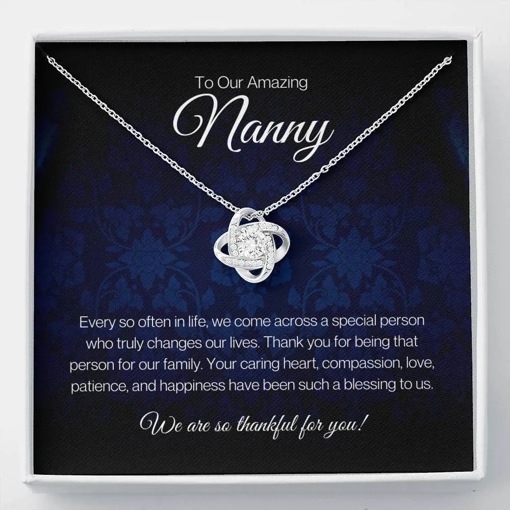 Personalized Nanny Gift Necklace, Nanny Thank You Gift, Nanny Goodbye Gift, Babysitter Gift, Nanny appreciation gift, To our amazing nanny, Love Knot